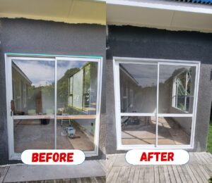 Painting aluminium windows in New Zealand home
